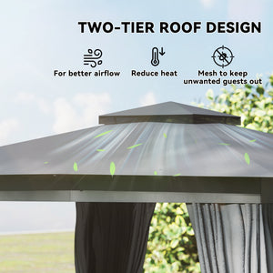 10' x 10' Outdoor Patio Gazebo, Soft Top Gazebo Canopy Shelter with Double Roof, Curtains, Netting, Steel Frame, UPF30+ Protection, Ceiling Hook for Lawn, Backyard, Deck, Dark Gray
