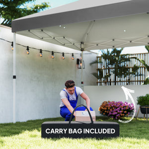 Outsunny 10' x 10' Pop Up Canopy Tent with 2 Half Sidewalls, UV50+ Instant Sun Shelter, Tents for Parties, Height Adjustable, with Wheeled Carry Bag and 4 Sand Bags for Outdoor, Garden, Dark Gray