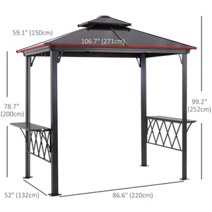 9' x 5' Grill Gazebo, Hardtop BBQ Gazebo Canopy with 2-Tier Polycarbonate Roof, Shelves Serving Tables and Hooks, for Backyard Patio Lawn, Black and Coffee