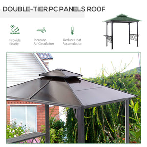 9' x 5' Grill Gazebo, Hardtop BBQ Gazebo Canopy with 2-Tier Polycarbonate Roof, Shelves Serving Tables and Hooks, for Backyard Patio Lawn, Black and Coffee