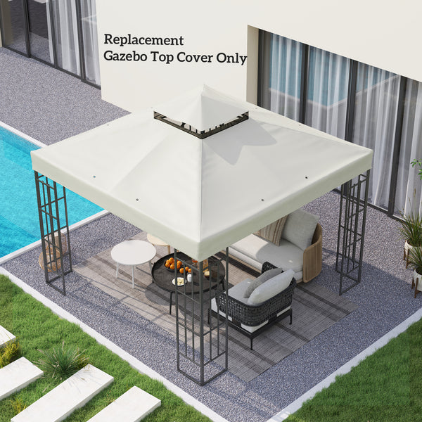 10' x 10' Gazebo Replacement Canopy Cover, 2-Tier Outdoor Gazebo Roof Replacement with Drain Holes, Water Resistant Plastic Coating, 370g/㎡, UPF30+, TOP COVER ONLY, Light Grey