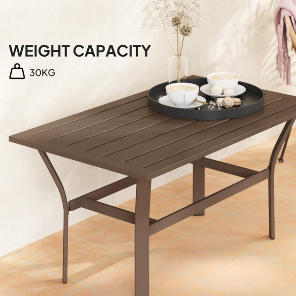 Outdoor Coffee Table, All-Weather Rectangle Metal Patio Coffee Table with Slatted Tabletop for Outside, Patio, Garden, Balcony, Backyard, Brown
