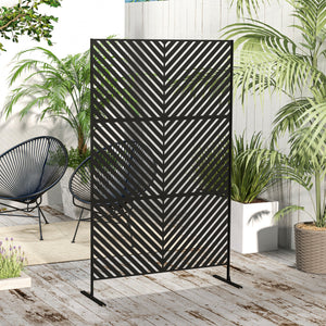 Metal Outdoor Privacy Screen, Decorative Outdoor Divider with Stand and Expansion Screws, Freestanding Privacy Panel for Garden, Backyard, Deck, Triangle Style, Black
