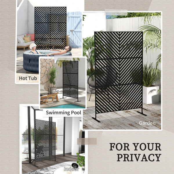 Metal Outdoor Privacy Screen, Decorative Outdoor Divider with Stand and Expansion Screws, Freestanding Privacy Panel for Garden, Backyard, Deck, Triangle Style, Black