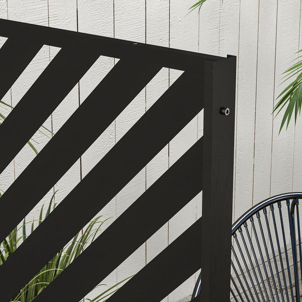 Metal Outdoor Privacy Screen, Decorative Outdoor Divider with Stand and Expansion Screws, Freestanding Privacy Panel for Garden, Backyard, Deck, Triangle Style, Black