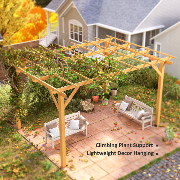 10' x 13' Outdoor Pergola, Wood Gazebo Grape Trellis with Stable Structure and Concrete Anchors for Climbing Plant Support, Garden, Patio, Backyard, Deck, Nature Wood