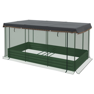 Outsunny Galvanized Raised Garden Bed with Crop Cage Plant Protection Net and Shade Cloth Roof, Metal Planter Box with Cover for Vegetables, Flowers, Herbs, Green
