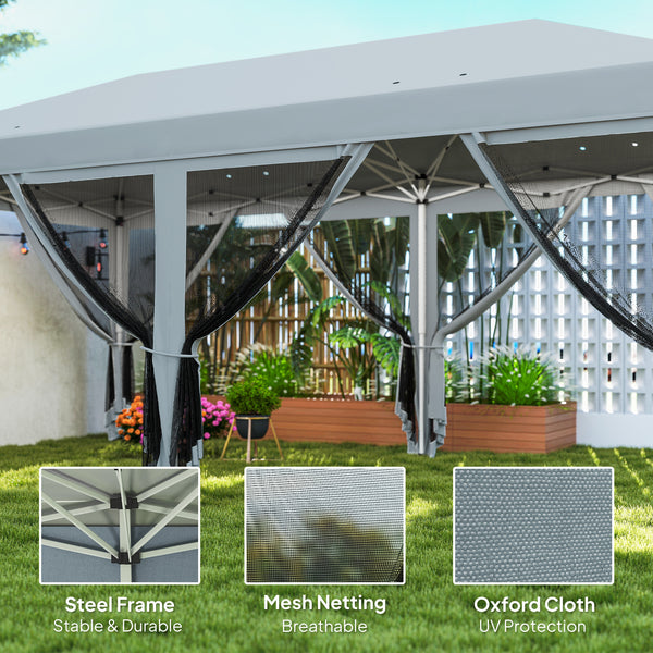 3 x 6m Pop Up Gazebo, Outdoor Canopy Shelter, Marquee Party Wedding Tent with 6 Mesh Walls and Carry Bag, Grey