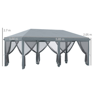 3 x 6m Pop Up Gazebo, Outdoor Canopy Shelter, Marquee Party Wedding Tent with 6 Mesh Walls and Carry Bag, Grey