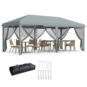 3 x 6m Pop Up Gazebo, Outdoor Canopy Shelter, Marquee Party Wedding Tent with 6 Mesh Walls and Carry Bag, Grey