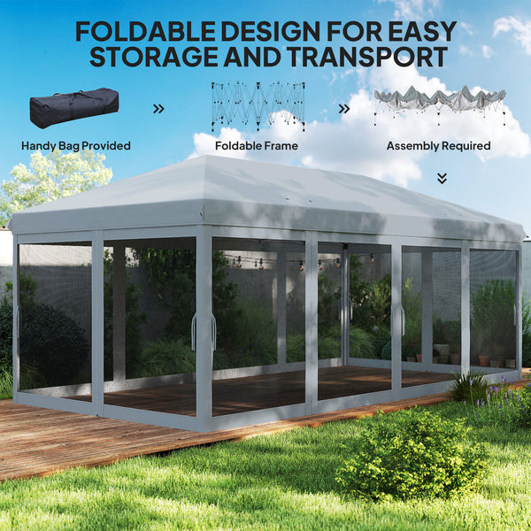 3 x 6m Pop Up Gazebo, Outdoor Canopy Shelter, Marquee Party Wedding Tent with 6 Mesh Walls and Carry Bag, Grey