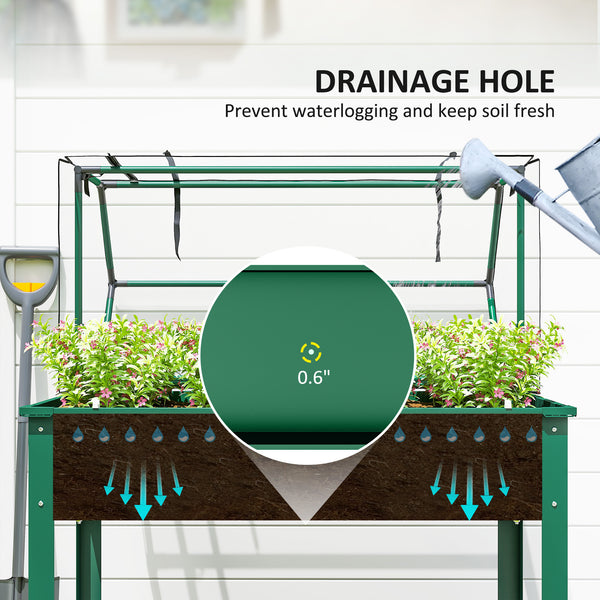 Raised Garden Bed with Greenhouse Cover, Elevated Planter Box with Legs and Drainage Hole for Vegetables Flowers Herbs, 39.4" x 18.9" x 48.8", Green