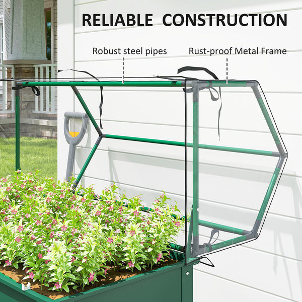Raised Garden Bed with Greenhouse Cover, Elevated Planter Box with Legs and Drainage Hole for Vegetables Flowers Herbs, 39.4" x 18.9" x 48.8", Green