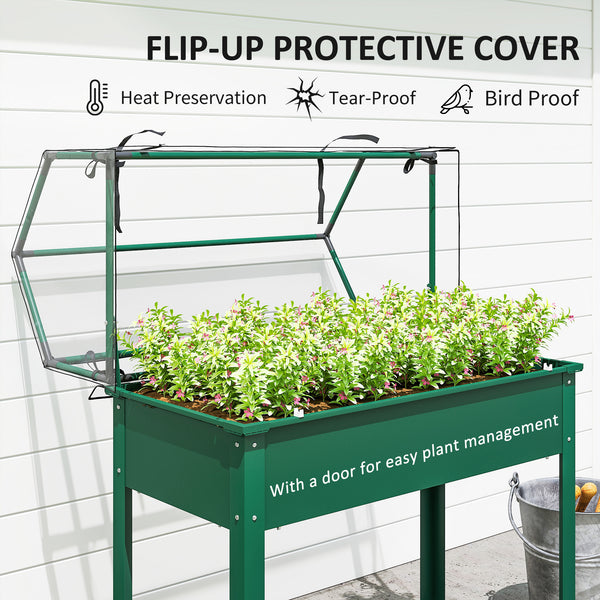 Raised Garden Bed with Greenhouse Cover, Elevated Planter Box with Legs and Drainage Hole for Vegetables Flowers Herbs, 39.4" x 18.9" x 48.8", Green