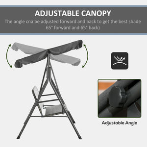 3-Seater Outdoor PE Rattan Swing Chair, Patio Wicker Hanging Swing Bench with Steel Frame Stand & Adjustable Canopy, Grey