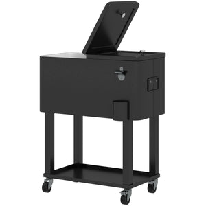 60 Quart Rolling Patio Cooler Cart, Portable Outdoor Cooler with Locking Wheels, Storage Shelf, Steel Bottle Opener, Ice Chest for Patio Backyard Party BBQ, Black