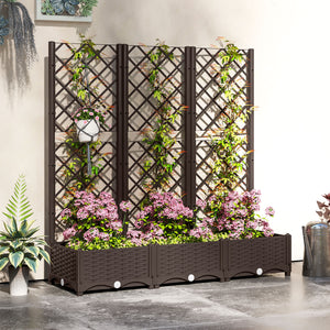 Raised Garden Bed with Trellis, Plastic Outdoor Planter Box with Drainage Holes and Drain Plugs, Raised Flower Bed for Patio, Backyard, Balcony, 47" x 16" x 48"