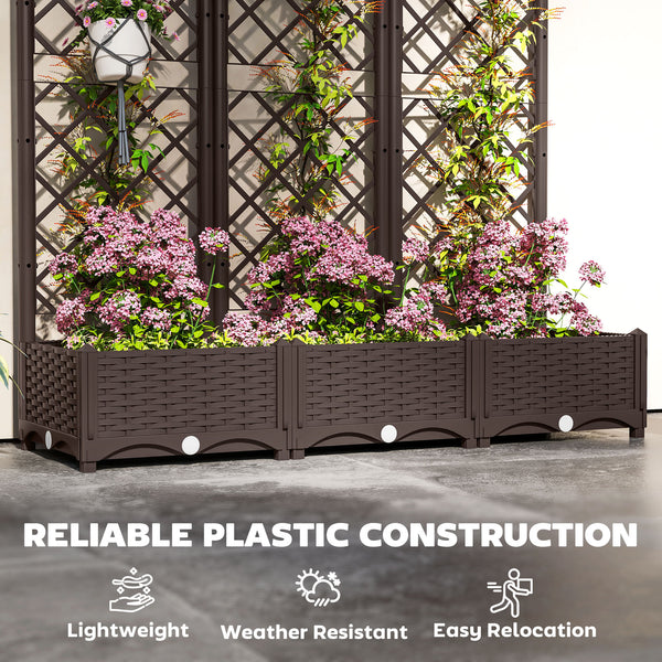 Raised Garden Bed with Trellis, Plastic Outdoor Planter Box with Drainage Holes and Drain Plugs, Raised Flower Bed for Patio, Backyard, Balcony, 47" x 16" x 48"