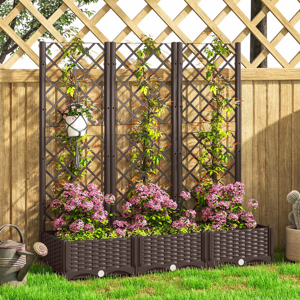 Raised Garden Bed with Trellis, Plastic Outdoor Planter Box with Drainage Holes and Drain Plugs, Raised Flower Bed for Patio, Backyard, Balcony, 47" x 16" x 48"
