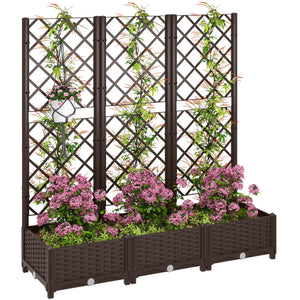 Raised Garden Bed with Trellis, Plastic Outdoor Planter Box with Drainage Holes and Drain Plugs, Raised Flower Bed for Patio, Backyard, Balcony, 47" x 16" x 48"