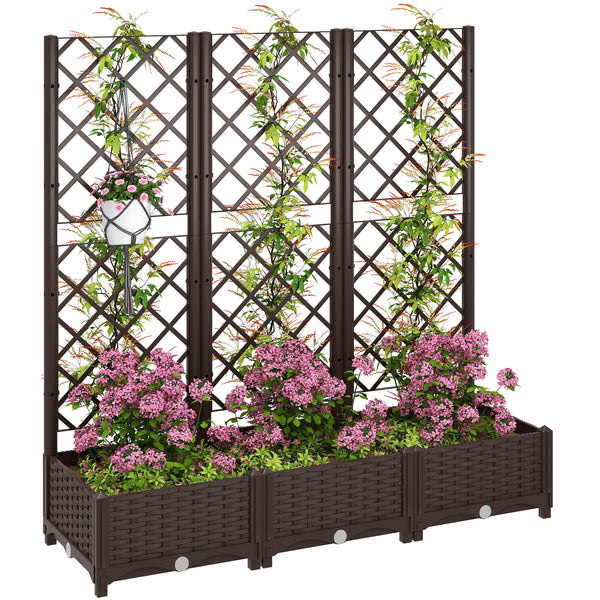 Raised Garden Bed with Trellis, Plastic Outdoor Planter Box with Drainage Holes and Drain Plugs, Raised Flower Bed for Patio, Backyard, Balcony, 47" x 16" x 48"