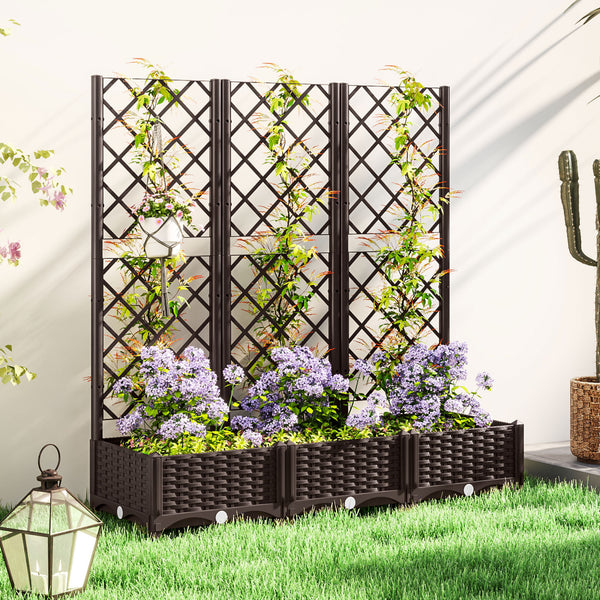 Raised Garden Bed with Trellis, Plastic Outdoor Planter Box with Drainage Holes and Drain Plugs, Raised Flower Bed for Patio, Backyard, Balcony, 47" x 16" x 48"