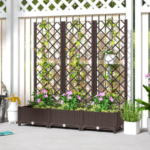 Raised Garden Bed with Trellis, Plastic Outdoor Planter Box with Drainage Holes and Drain Plugs, Raised Flower Bed for Patio, Backyard, Balcony, 47" x 16" x 48"