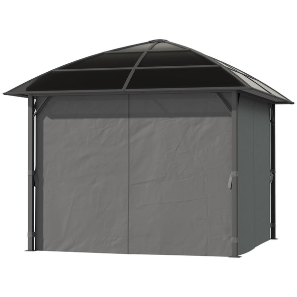 10' x 10' Outdoor Gazebo Canopy, Hardtop Gazebo with UV60+ Polycarbonate Roof, Steel Frame, Central Hook, and Curtains, for Garden, Lawn, Backyard, Deck, Dark Grey