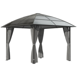 10' x 10' Outdoor Gazebo Canopy, Hardtop Gazebo with UV60+ Polycarbonate Roof, Steel Frame, Central Hook, and Curtains, for Garden, Lawn, Backyard, Deck, Dark Grey