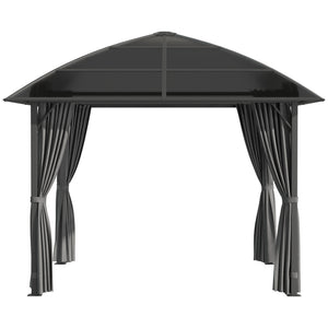 10' x 10' Outdoor Gazebo Canopy, Hardtop Gazebo with UV60+ Polycarbonate Roof, Steel Frame, Central Hook, and Curtains, for Garden, Lawn, Backyard, Deck, Dark Grey