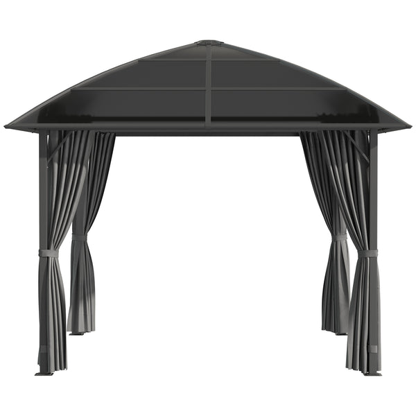 10' x 10' Outdoor Gazebo Canopy, Hardtop Gazebo with UV60+ Polycarbonate Roof, Steel Frame, Central Hook, and Curtains, for Garden, Lawn, Backyard, Deck, Dark Grey