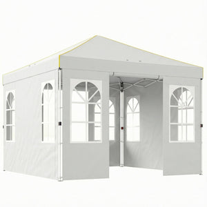 9.6 x 9.6 ft Pop Up Canopy Tent with Sidewalls, One Button Push Setup, UPF50+ Outdoor Portable Instant Canopy Shelter with Carry Bag, Sandbags, Adjustable Height for Parties Events, White