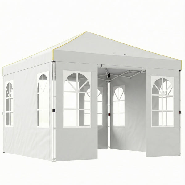 9.6 x 9.6 ft Pop Up Canopy Tent with Sidewalls, One Button Push Setup, UPF50+ Outdoor Portable Instant Canopy Shelter with Carry Bag, Sandbags, Adjustable Height for Parties Events, White