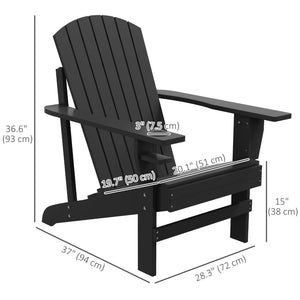 Classic Adirondack Chair Muskoka Chair, Garden Deck Chair with Cup Holder for Patio, Indoor, Backyard, Black