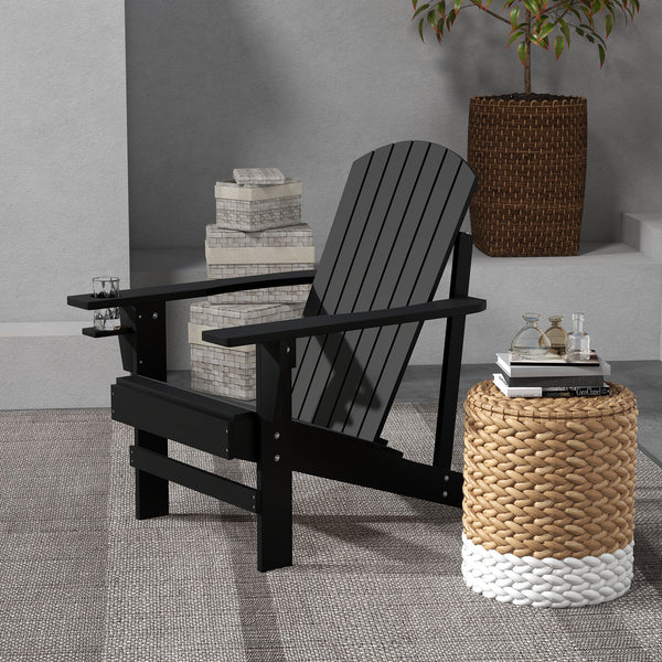 Classic Adirondack Chair Muskoka Chair, Garden Deck Chair with Cup Holder for Patio, Indoor, Backyard, Black