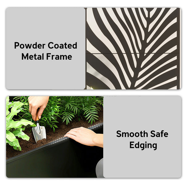 Metal Planter Box with Trellis, 71" Tall Raised Garden Bed with Trellis Privacy Screen for Climbing Plants, Large Leaf Cut-Out Privacy Planter for Garden, Patio, Balcony