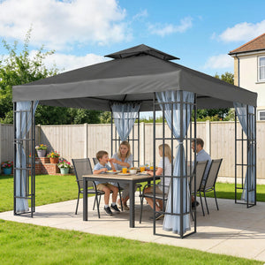 10'x10' Garden Gazebo Patio Canopy Portable Party Event Backyard w/ Mosquito Netting, Dark Grey