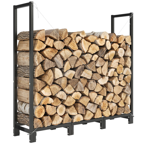 4 ft Firewood Rack with Customisable Width & Height, Cable Reinforcement, 616 lb Capacity Heavy Duty Galvanized Steel Log Store Indoors, Log Storage Holder, Black