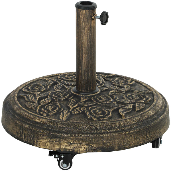 Round Patio Umbrella Base, 46 lbs Resin Umbrella Base with Wheels, Outdoor Umbrella Stand for 1.3"/1.5"/1.9" Umbrella Poles for Outdoor, Lawn, Poolside, Bronze