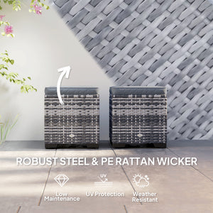 Set of 2 Rattan Storage Ottoman, Outdoor Footstool with Removable Cushions, Garden Storage Seat for Balcony, Poolside, Living Room, Dark Grey