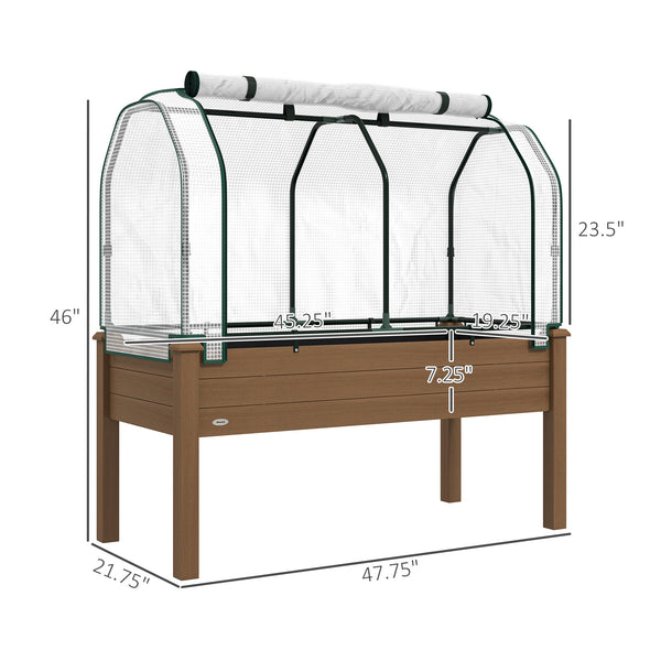 Raised Garden Bed with PE Greenhouse Cover Outdoor Elevated Wood Planter Box for Herbs and Vegetables, Use for Patio, Backyard, Balcony, 48 x 22 x 46 inch, Brown