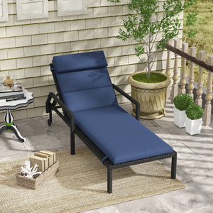 Outdoor Lounge Chair Cushion, Patio Chaise Lounge Cushion with Headrest and Ties, Water Resistant Replacement Sun Lounger Seat Pads, Dark Blue