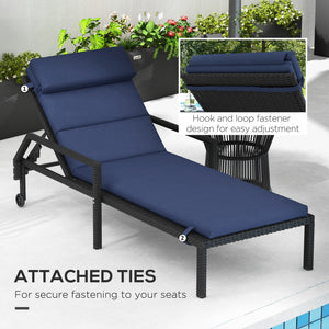 Outdoor Lounge Chair Cushion, Patio Chaise Lounge Cushion with Headrest and Ties, Water Resistant Replacement Sun Lounger Seat Pads, Dark Blue