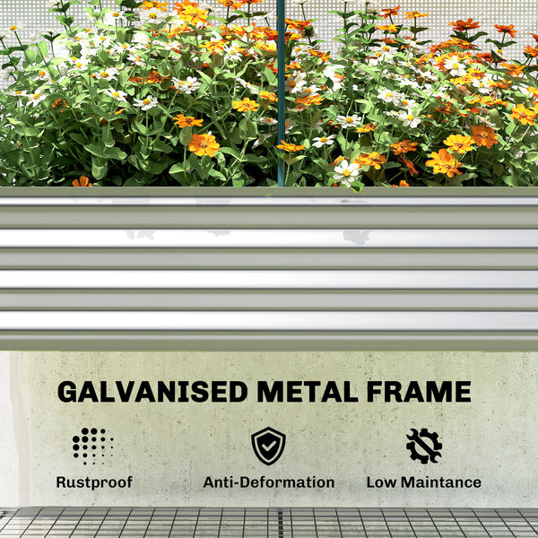 Galvanised Raised Garden Bed with Greenhouse Cover, Metal Elevated Garden Bed with Legs, Bed Liner and Bottom Shelf, Outdoor Raised Planter Box for Vegetables, Herbs, Flowers, Silver