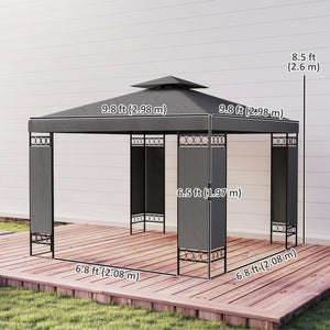 10 x 10 FT Canopy Gazebo, Double Roof Outdoor Gazebo with Screen Panels and Metal Frame, Patio Gazebo for Poolside, Garden, Deck, Backyard, Dark Grey