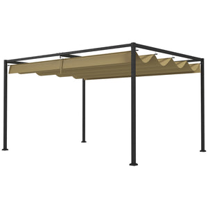 3 x 2m Metal Outdoor Pergola with Retractable Roof, Outdoor Gazebo Canopy Shelter with Drainage Holes for Garden, Patio, Lawn, Khaki