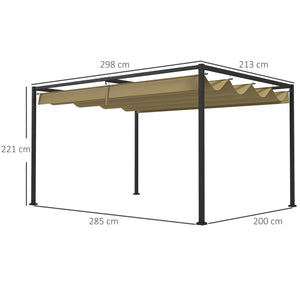3 x 2m Metal Outdoor Pergola with Retractable Roof, Outdoor Gazebo Canopy Shelter with Drainage Holes for Garden, Patio, Lawn, Khaki
