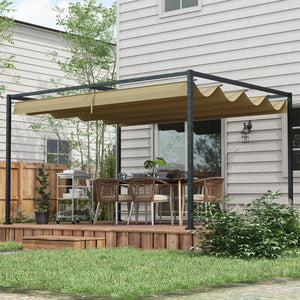 10' x 7' Patio Pergola with Retractable Canopy, Outdoor Sun Shelter, Yard Shade, Khaki