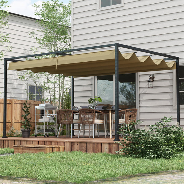 10' x 7' Patio Pergola with Retractable Canopy, Outdoor Sun Shelter, Yard Shade, Khaki