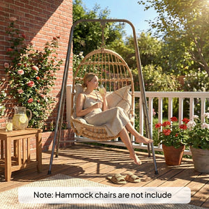 Hammock Chair Stand, Free Standing Heavy Duty Hanging Swing Chair with Anti-Slip Foot Pads, 2 Carabiners, for Relaxation, Indoor and Outdoor Use, Gray